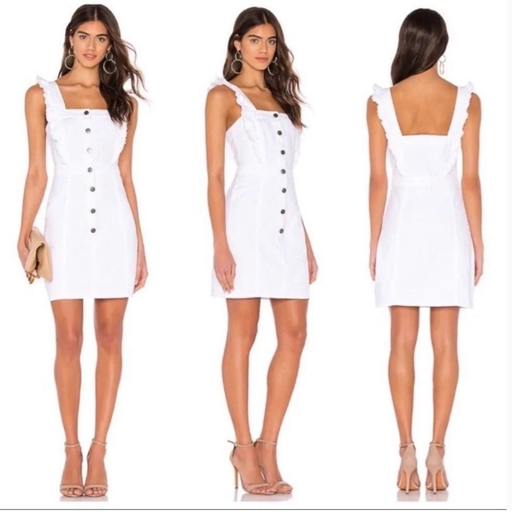 Cupcakes & Cashmere Galia White Denim Dress with Ruffle Sleeves and Buttons